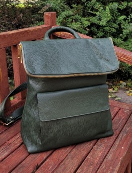 Рюкзак женский из натуральной кожи Genuine Leather зелёный