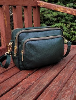 Сумка женская из натуральной кожи Genuine Leather чемоданчик, зеленая