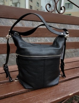 Сумка-рюкзак женский из натуральной кожи Genuine Leather черная, ручка на плечо