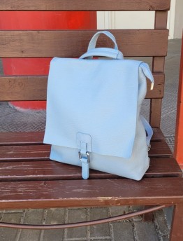 Сумка‐рюкзак женский из натуральной кожи Genuine Leather светло-голубая