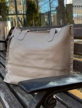 Сумка женская из натуральной кожи шоппер Genuine Leather бежевая